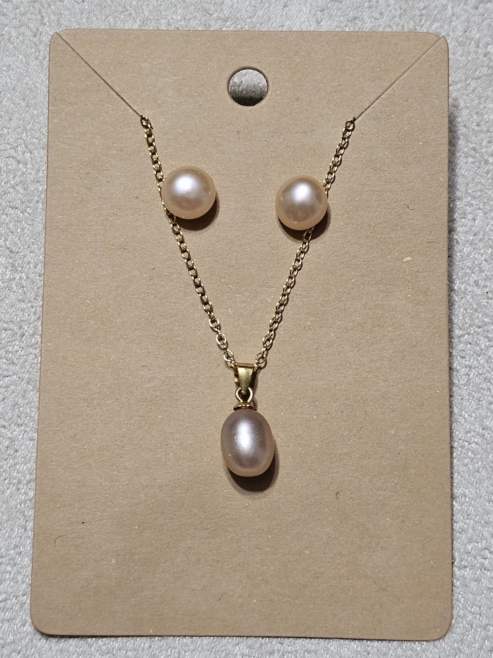 Peach Pink Freshwater Pearl Necklace and Stud Earring Set